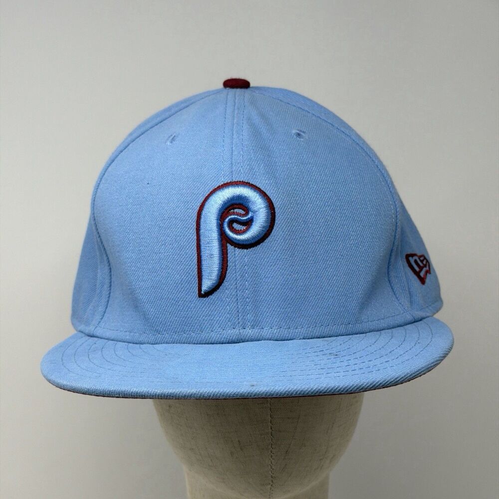 New Era Phillies Cooperstown 59FIFTY Fitted Hat Size 8 Blue Red MLB Cap